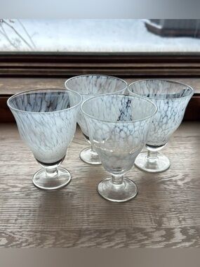 Anthropologie White and Gray Speckled Stemmed Glasses - Set of 4